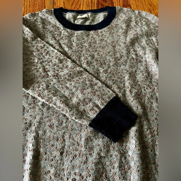 J. Crew Wool Blend Scattered Sequin Sweater Gray with Navy - Medium - Picture 4 of 9